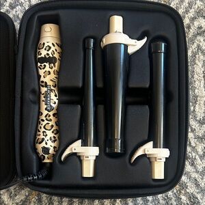 Beachwaver Interchangeable Three Piece Leopard Print Curling Iron Set w/ Bag